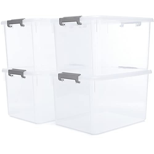 Citylife 32 Qt Plastic Storage Bins With Latching Lids Stackable Storage Containers for Organizing Large Clear Storage Box for Garage, Closet, Kitchen, 4 Packs