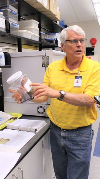 Jars of simulated Mars soil used in the experiments carried out at the Space Life Sciences Lab at KSC.