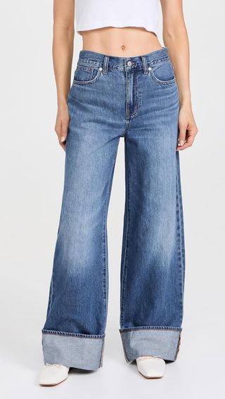 Madewell Women's Cuffed Superwide Jeans, Fannin Wash, Blue, 28