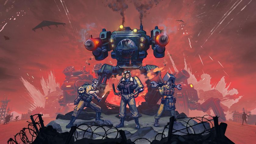 Key art for in Grit and Valor - 1949 showing pilots in front of their mechs