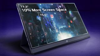 ASUS ROG Strix 17.3" portable monitor with purple backdrop