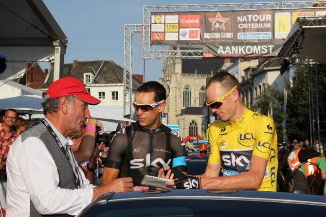 Richie Porte and Chris Froome (Sky) before the Aalst Criterium got underway