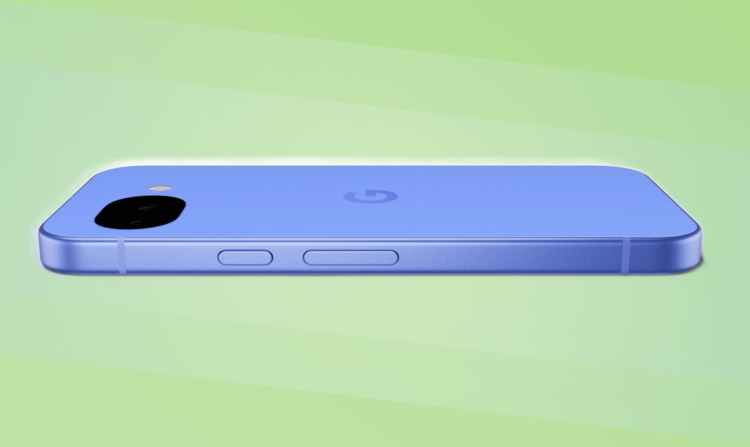 Google Pixel 10a flat against green background,