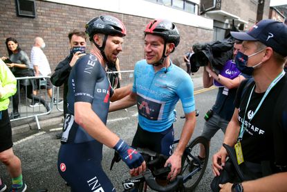 Ethan Hayter celebrates after winning stage five of the Tour of Britain 2021