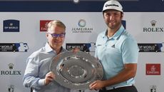 Keith Pelley hands Jon Rahm the Sir Henry Cotton Rookie of the Year award in 2017