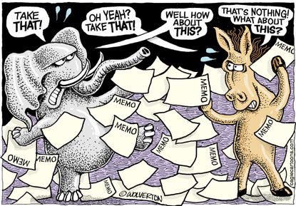 Political cartoon U.S. GOP Democrats partisanship Nunes memo