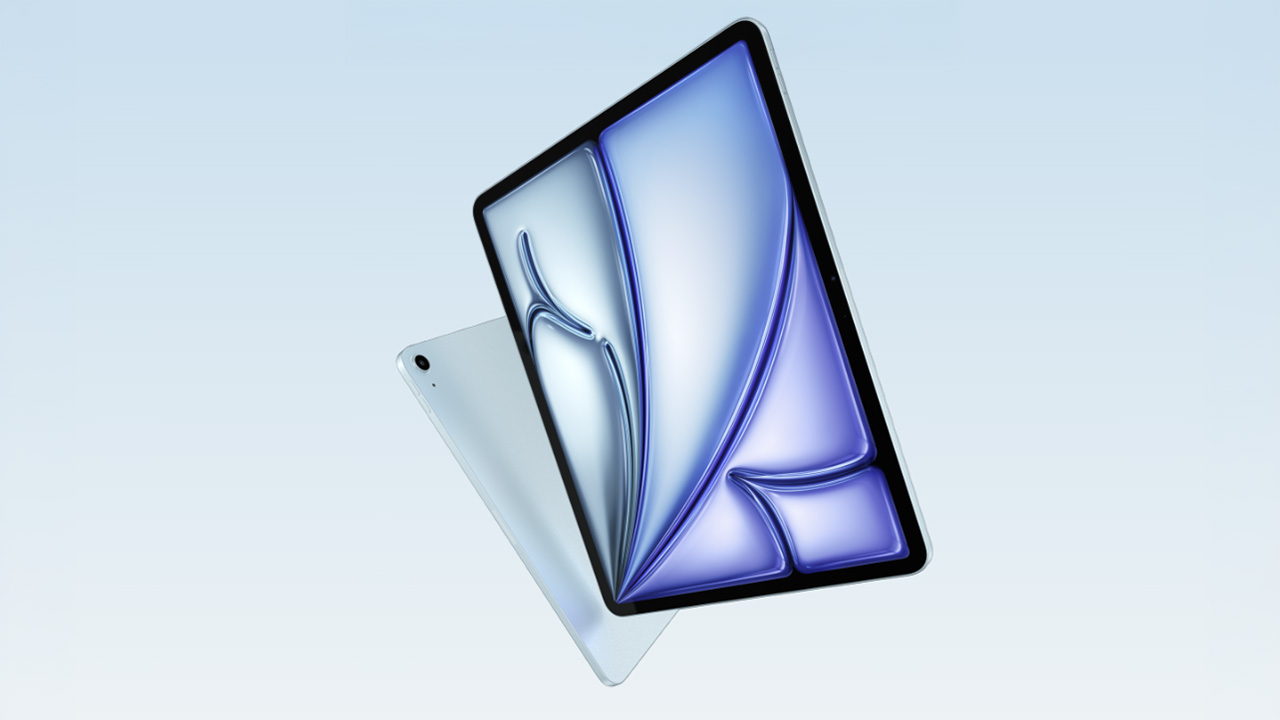 Apple iPad Air M4 on blue background