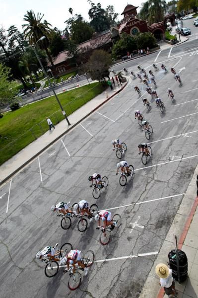 The women's field gets spaced out through the back side of the course