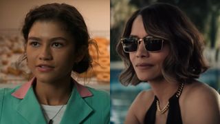 Right: Zendaya as MJ in Spider Man: Brand New Day. Left: Halle Berry in Crime 101.