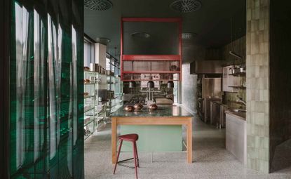 Green walled kitchen