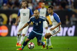 Javier Mascherano in action for Argentina against USA at the Copa America Centenario in 2016.