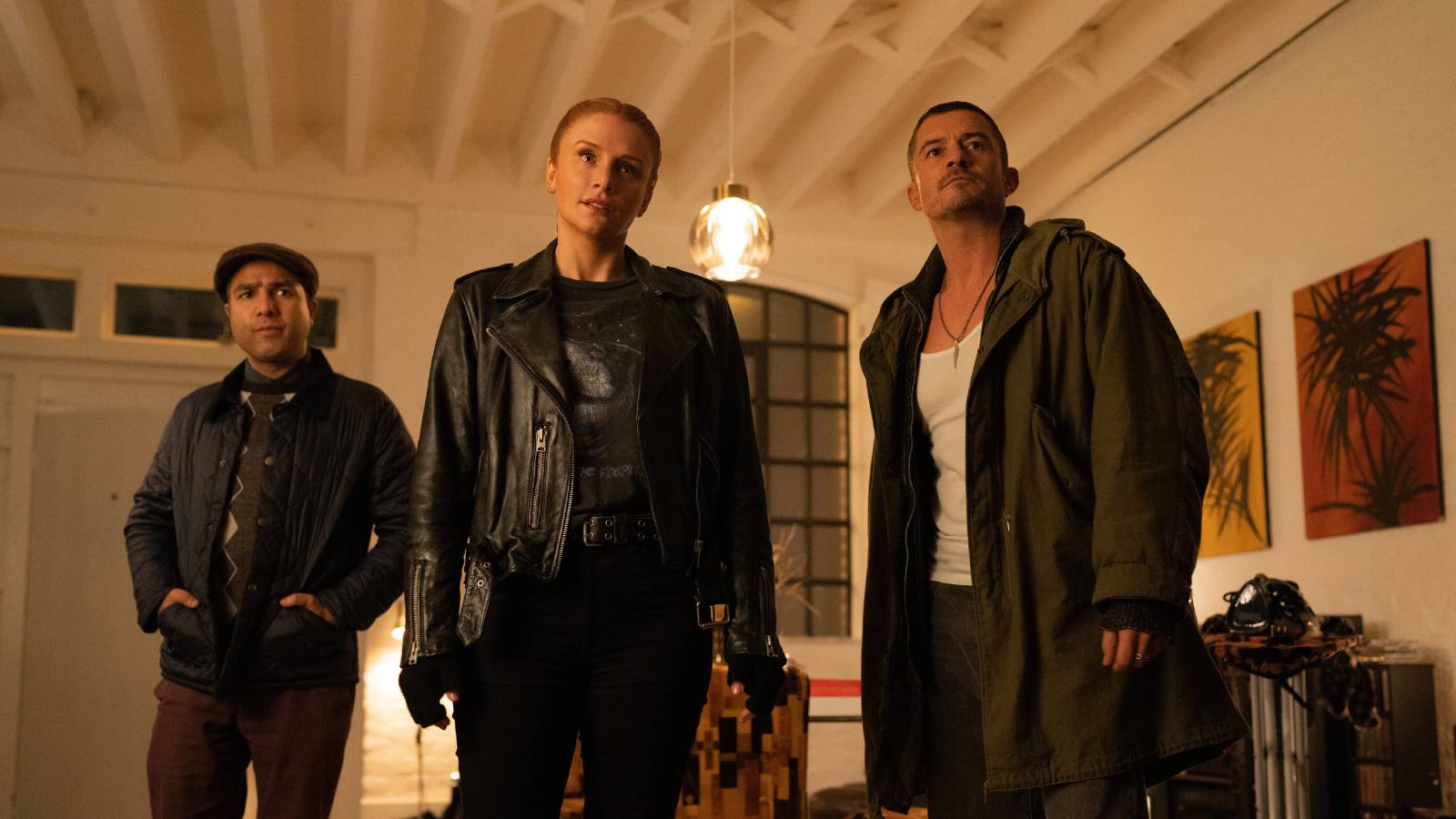 Bryce Dallas-Howard, Orlando Bloom and Nick Mohammed in Amazon Studios' Deep Cover.