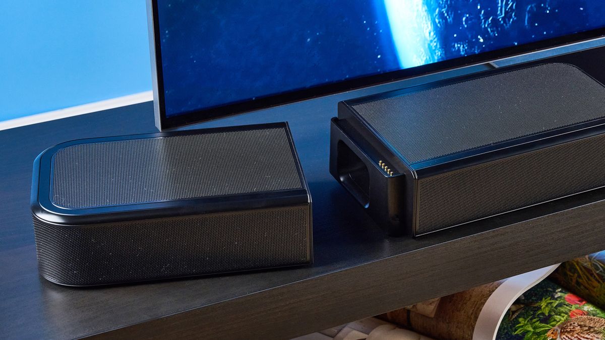 the jbl bar 1300xmk2 in black photographed against the blue tom's guide background