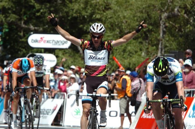 Slagter beat Matt Goss (Orica GreenEdge) to the line on the tough uphill run in Stirling