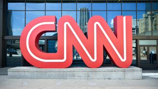 CNN sign outside press conference for the WBA Super Lightweight Championship at State Farm Arena on May 20, 2021 in Atlanta, Georgia.