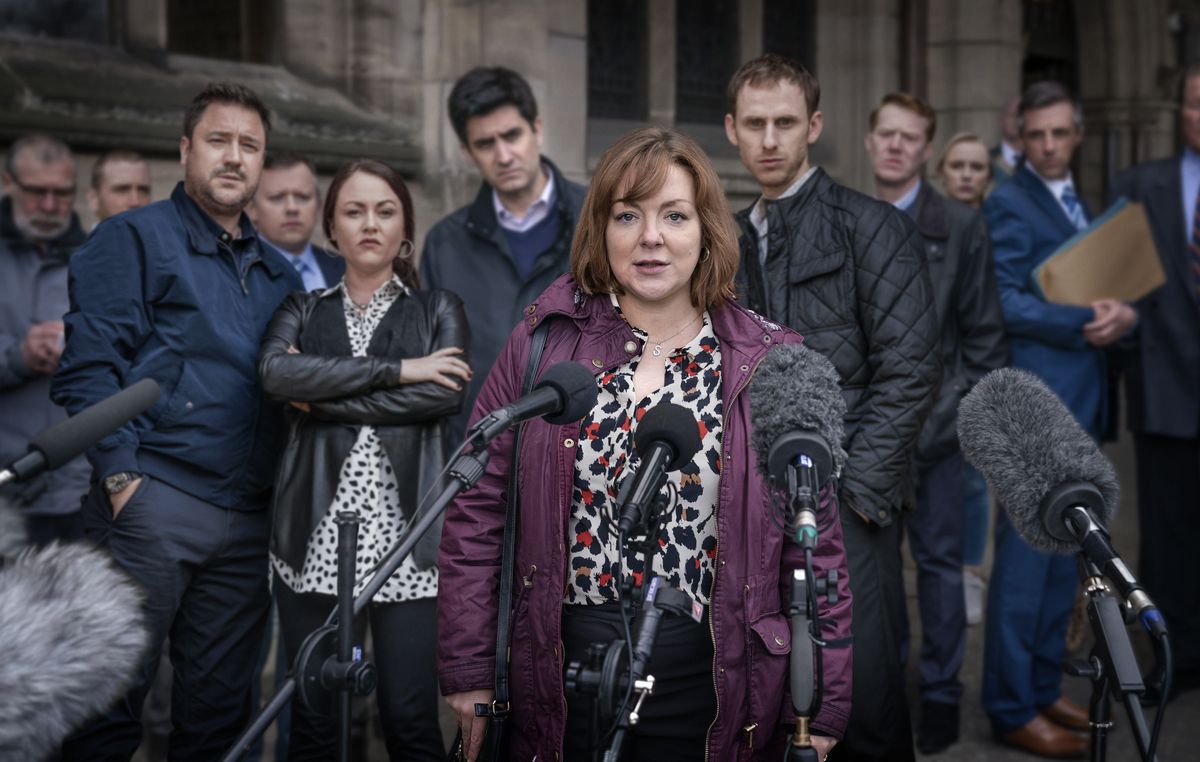 Four Lives star Sheridan Smith as Sarah Sak campaigning for justice.