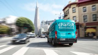 A Chariot shuttle whisking commuters around San Francisco