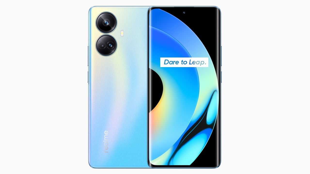 A Realme 10 Pro Plus in Nebula Blue