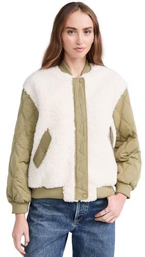 [blanknyc] Women's Top Tier Bomber Jacket, Olive Combo, Green, Off White, S