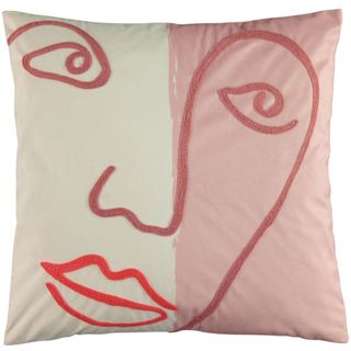 embroidered face cushion square shape white and pink colour