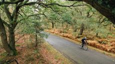 Male cyclist riding outside during winter