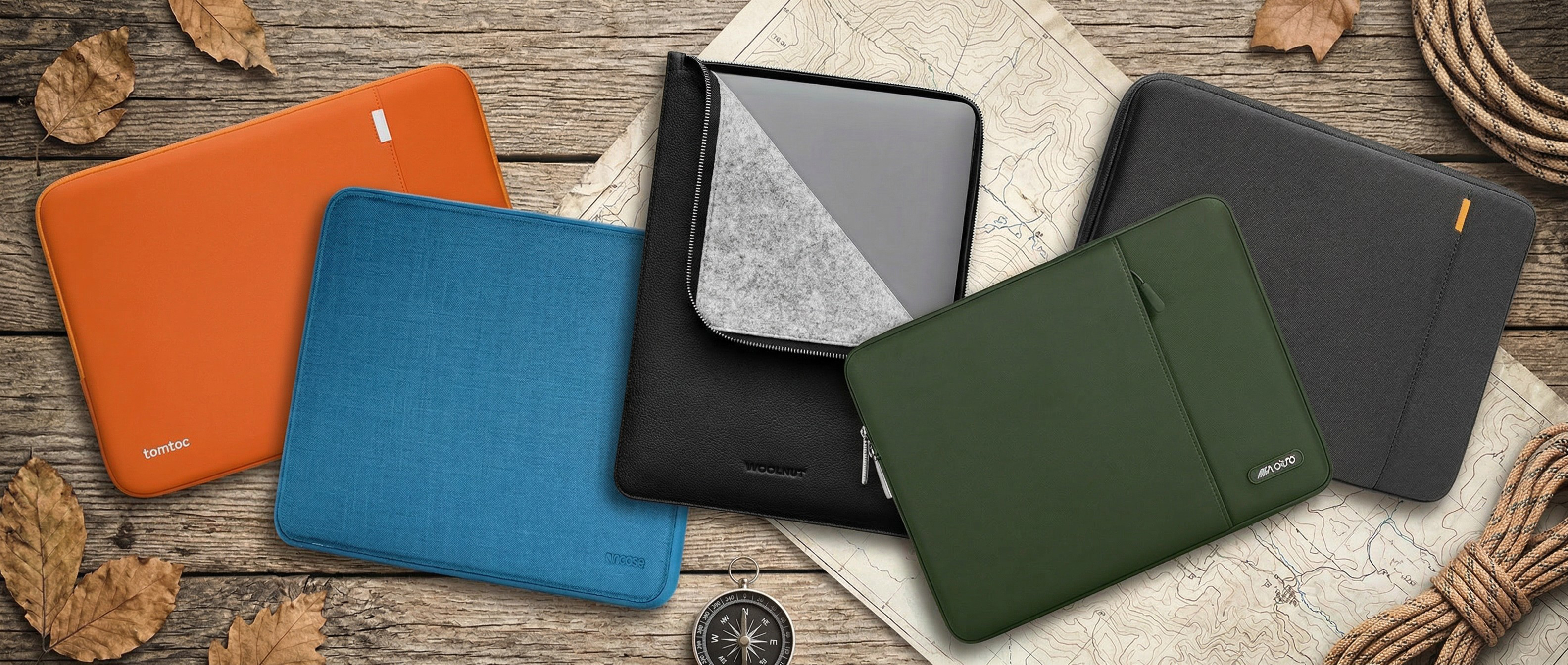 A selection of MacBook Neo cases against an adventure backdrop