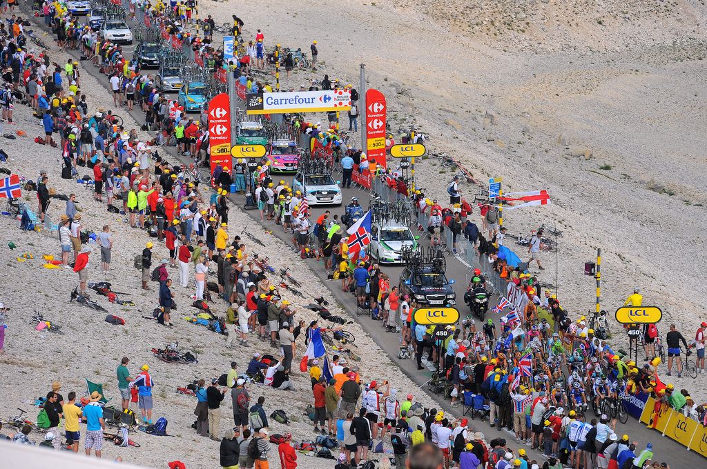 The grupetto inside the final kilometre of Mont Ventoux in 2013