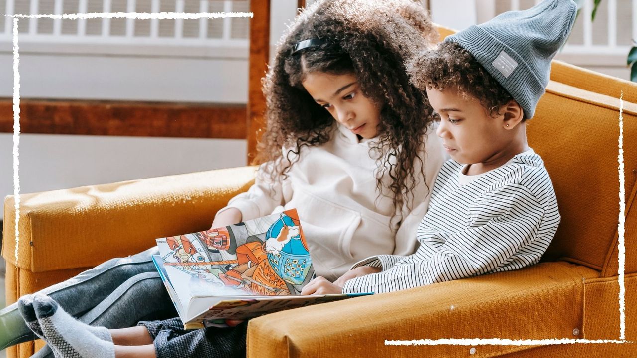 Two kids sat on a book reading Best books for kids