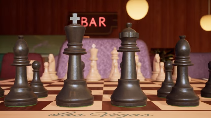 A chess board in The Queen's Gambit Chess.