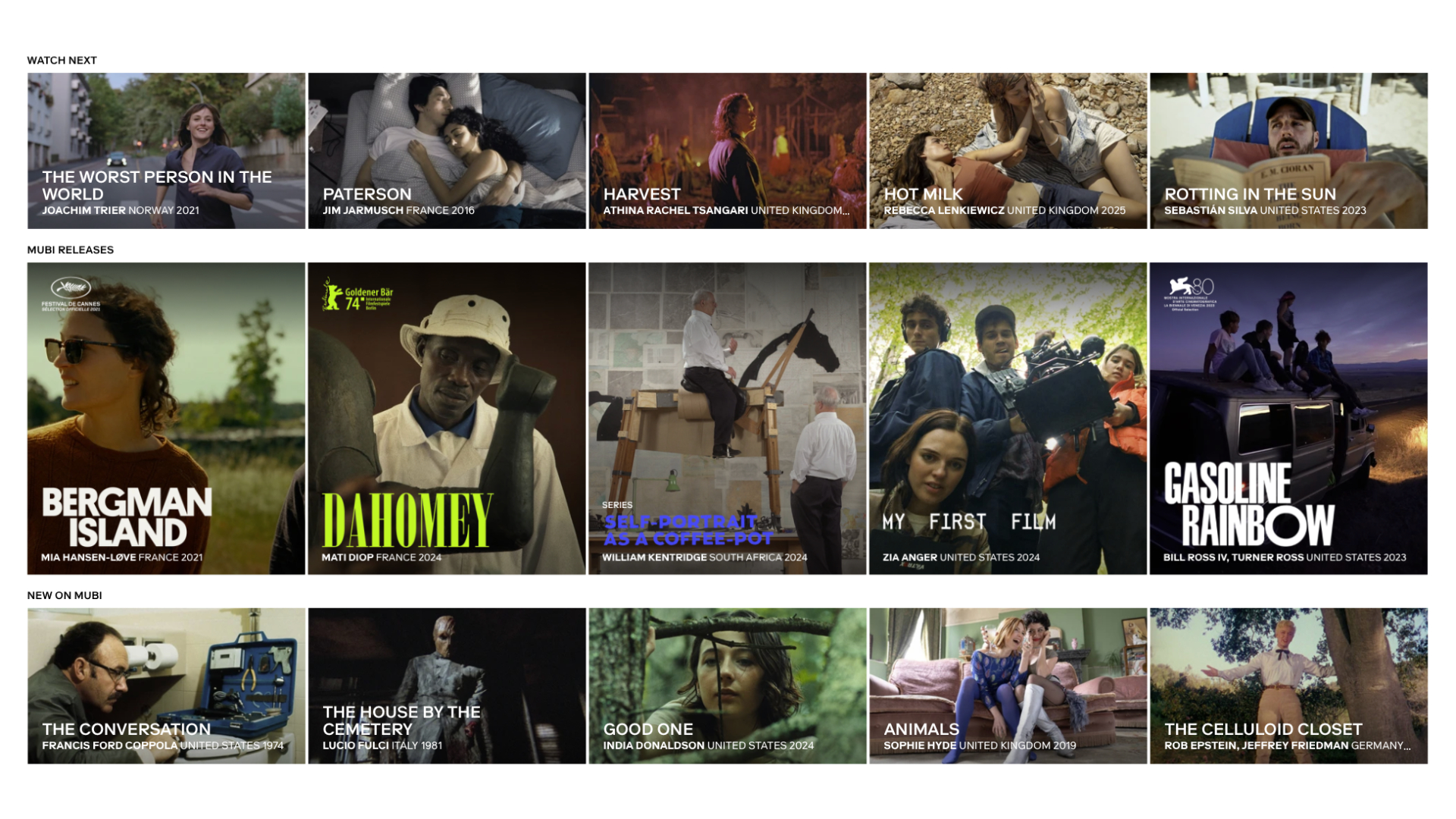 Mubi homepage