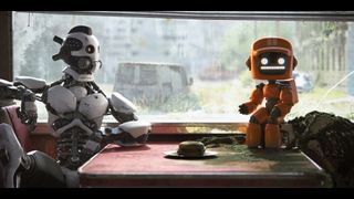 Zwei Roboter sitzen in Love, Death & Robots Vol. 1 an einem Tisch in einem Diner-Café.