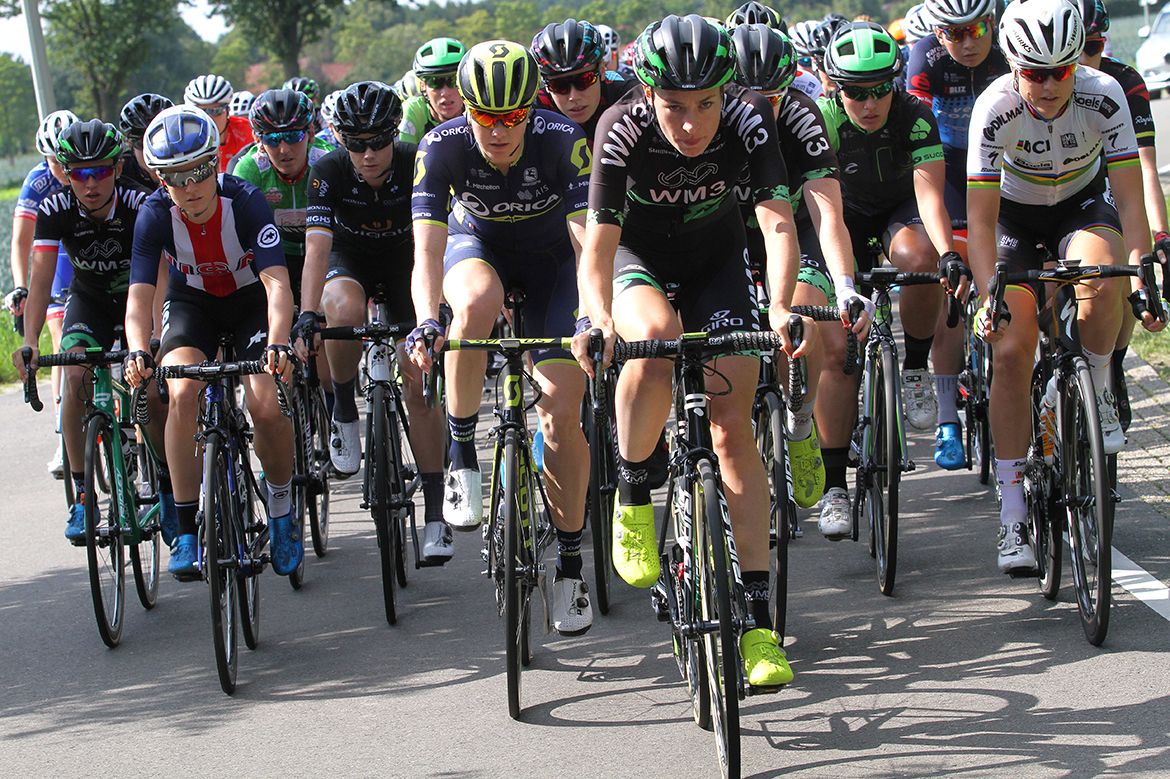 WM3 setting the pace in the peloton on stage 5 of the Boels Ladies Tour