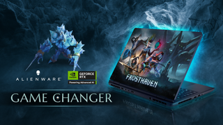 A giveaway screenshot for a laptop, showing both the laptop and a icy creature from Frosthaven.