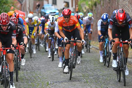 THUIN BELGIUM JULY 26 Matteo Trentin of Italy and Tudor Pro Cycling Team Orange Leader Jersey competes during the 45th Tour de Wallonie 2024 Stage 5 a 19215km stage from Mouscron to Thuin on July 26 2024 in Thuin Belgium Photo by Luc ClaessenGetty Images