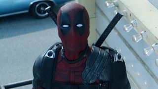 Deadpool in costume in Deadpool 2