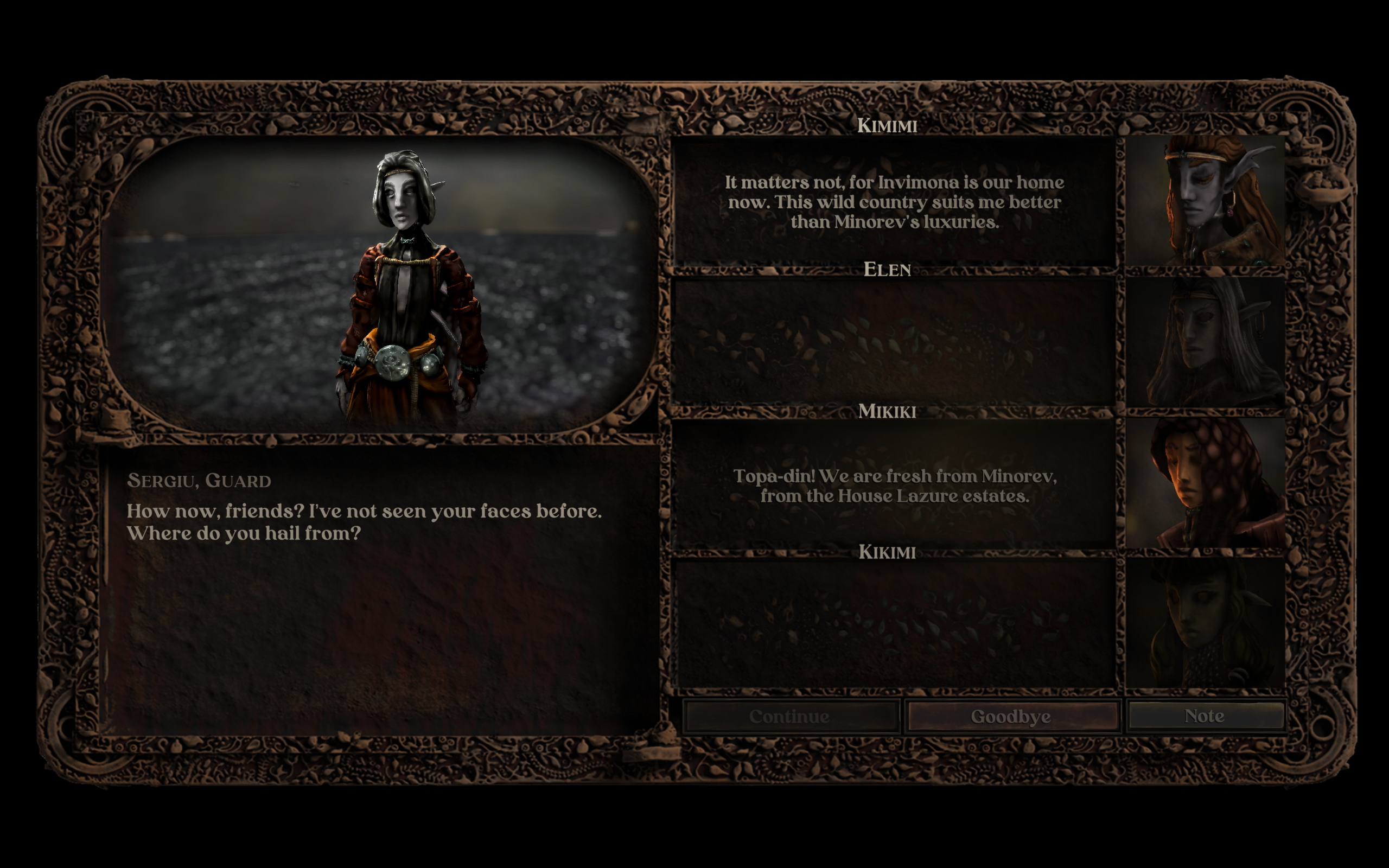 Banquet for Fools' dialogue tree user interface