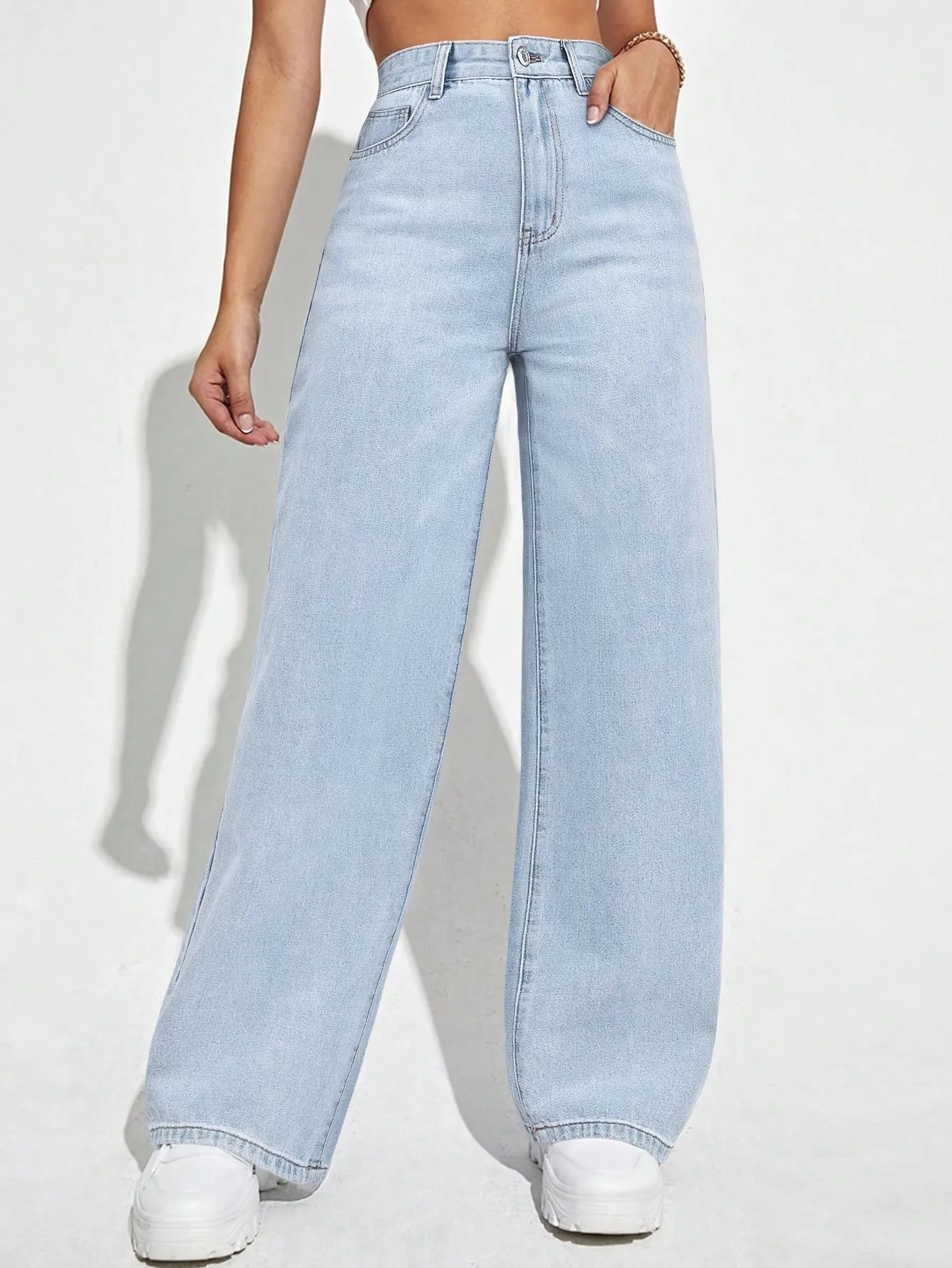 Shein, Casual Distressed High-Waisted Straight Leg Jeans