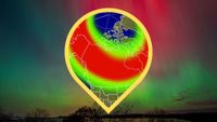 map showing the possible aurora viewing area for northern US.