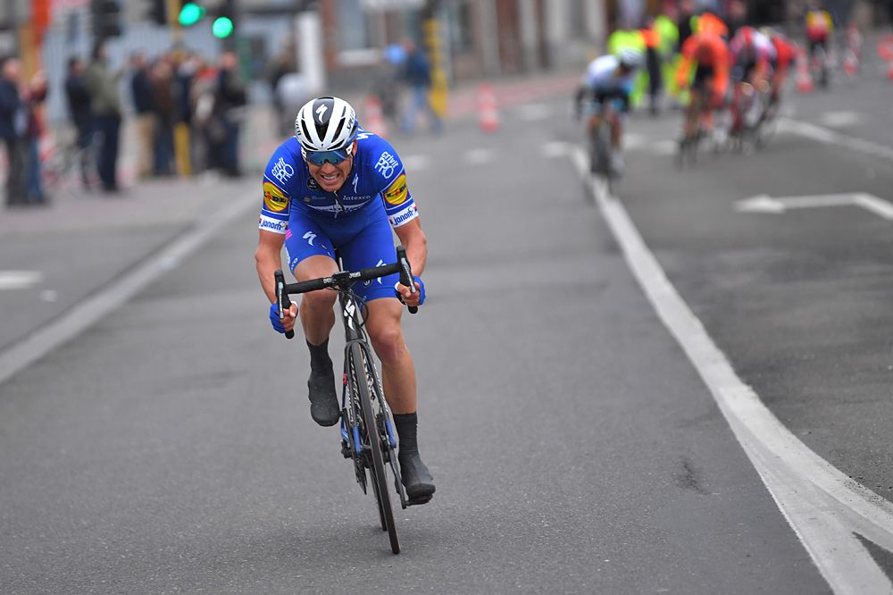 Zdenek Stybar (Deceuninck-QuickStep) attacks the breakaway to win Omloop Het Nieuwsblad