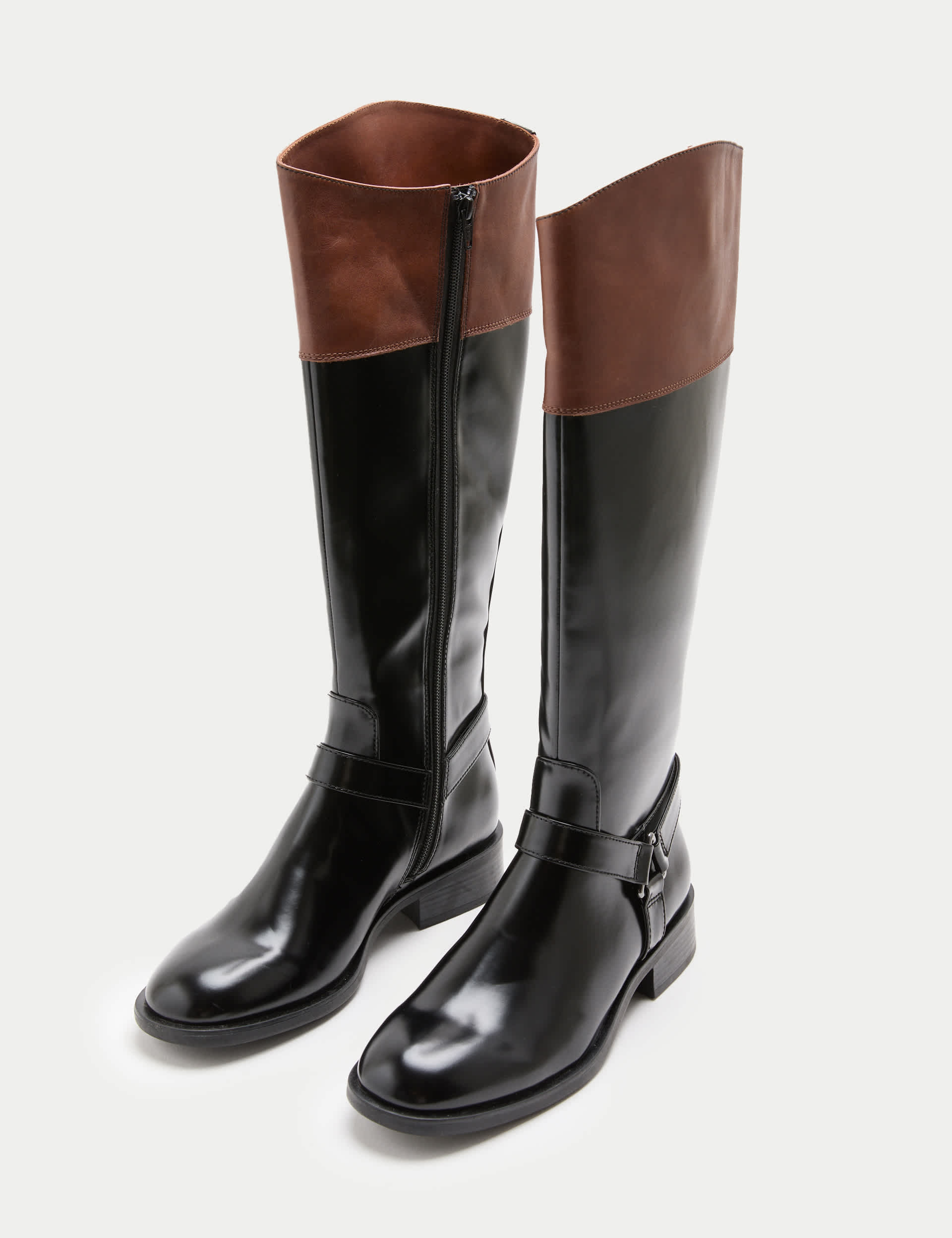 Leather Buckle Knee High Riding Boots