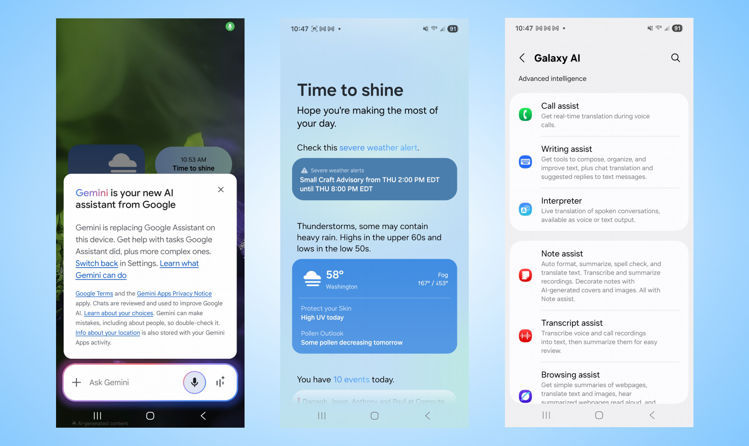 Galaxy S25 Edge AI features screenshots.