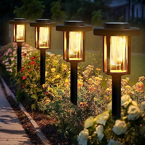 Solpex Solar Lights Outdoor, 6 Pack Led Garden Pathway Lights, Waterproof Solar Powered for Garden, Patio, Landscape, Walkway, Warm White