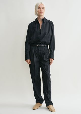 Tailored Pinstriped Trousers Navy