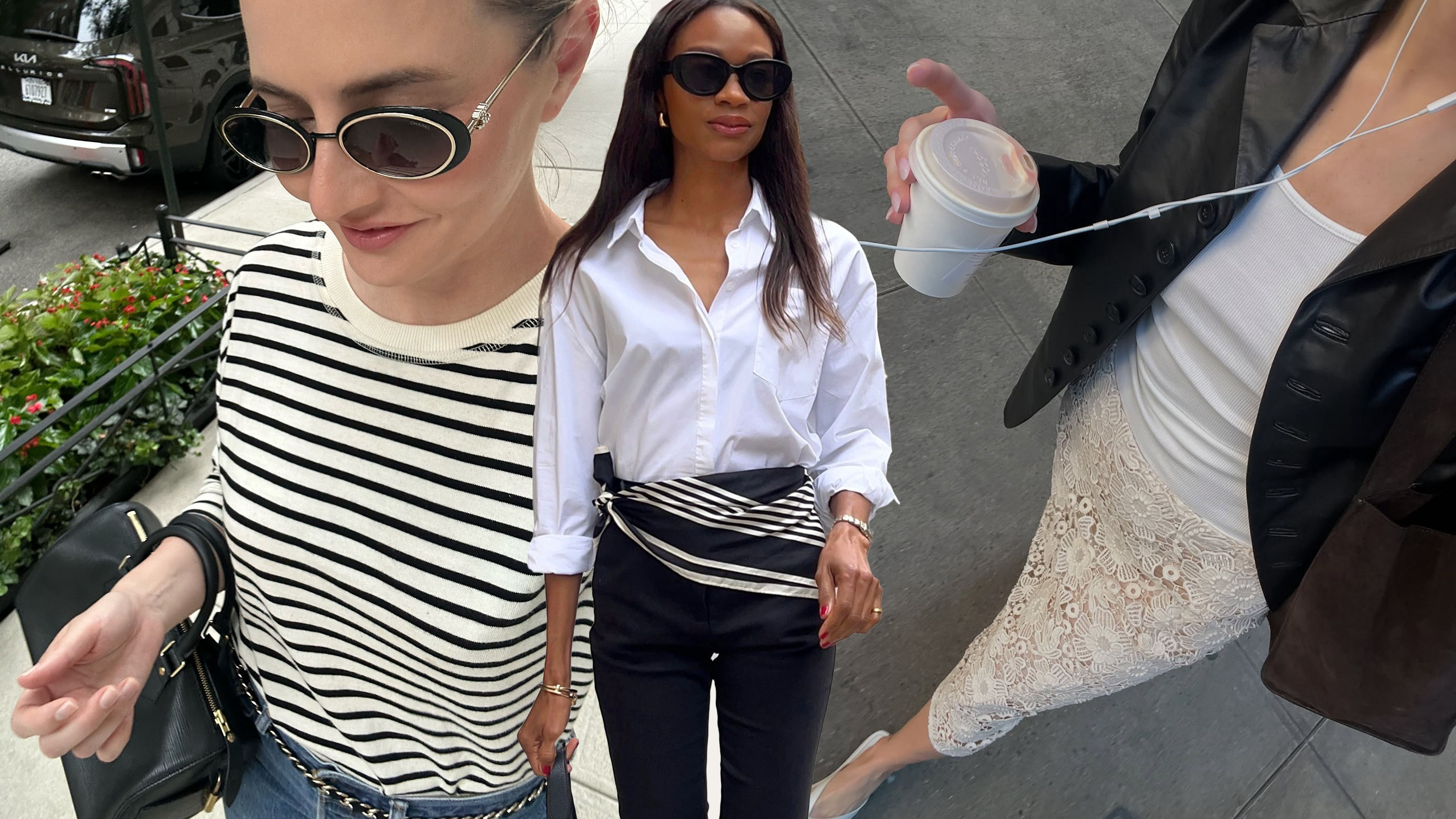 Collage of women wearing stylish outfits.