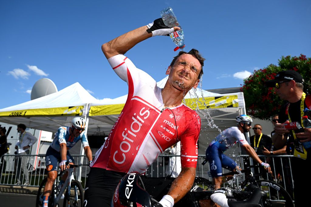 NIMES FRANCE JULY 16 Bryan Coquard of France and Team Cofidis reacts after the 111th Tour de France 2024 Stage 16 a 1886km stage from Gruissan to Nimes UCIWT on July 16 2024 in Nimes France Photo by Dario BelingheriGetty Images
