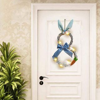 bunny wreath on white door