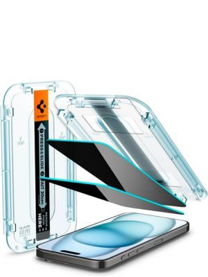  Spigen Tempered Glass Screen Protector [GlasTR EZ FIT - Privacy] Designed for iPhone 15 [2 Pack]