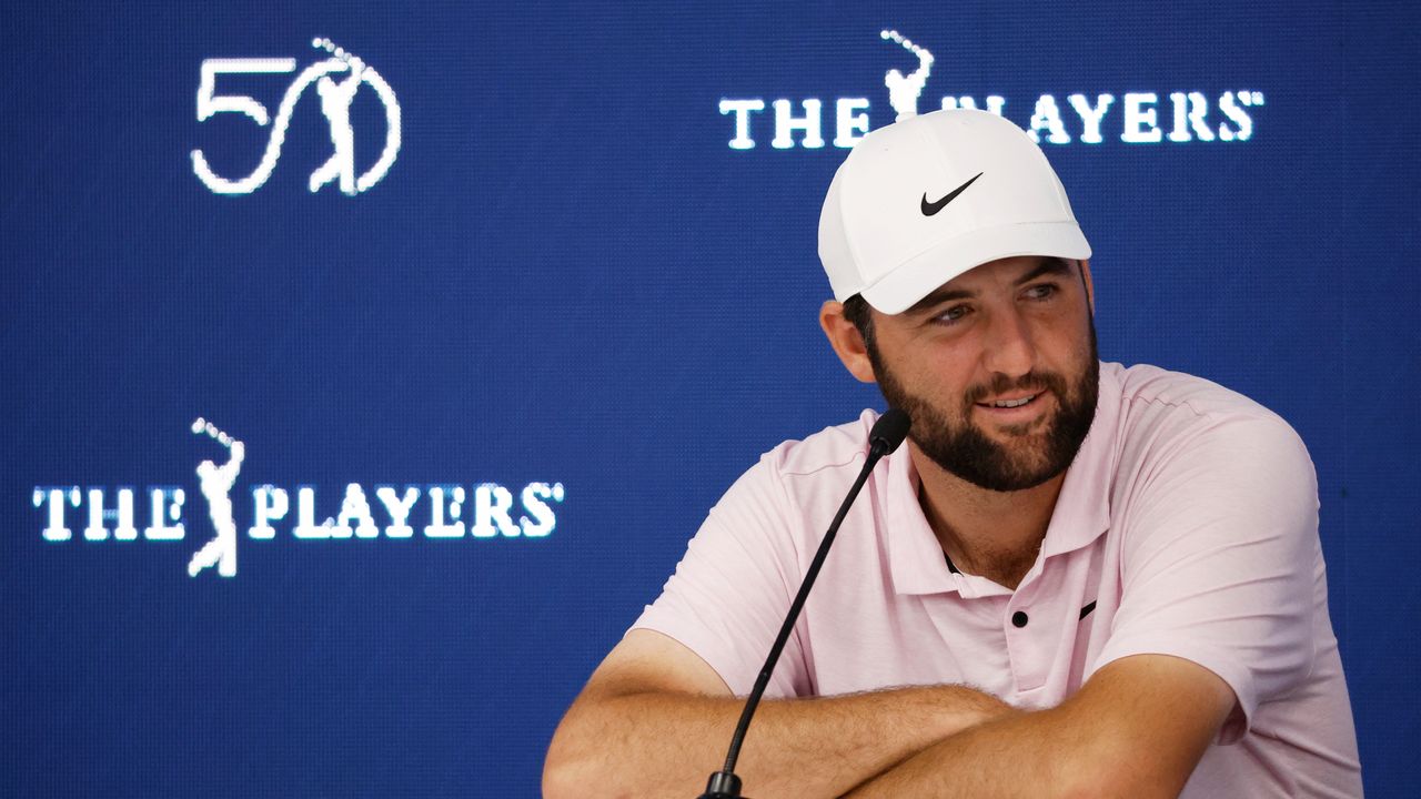 Scottie Scheffler speaks to the media before The Players Championship