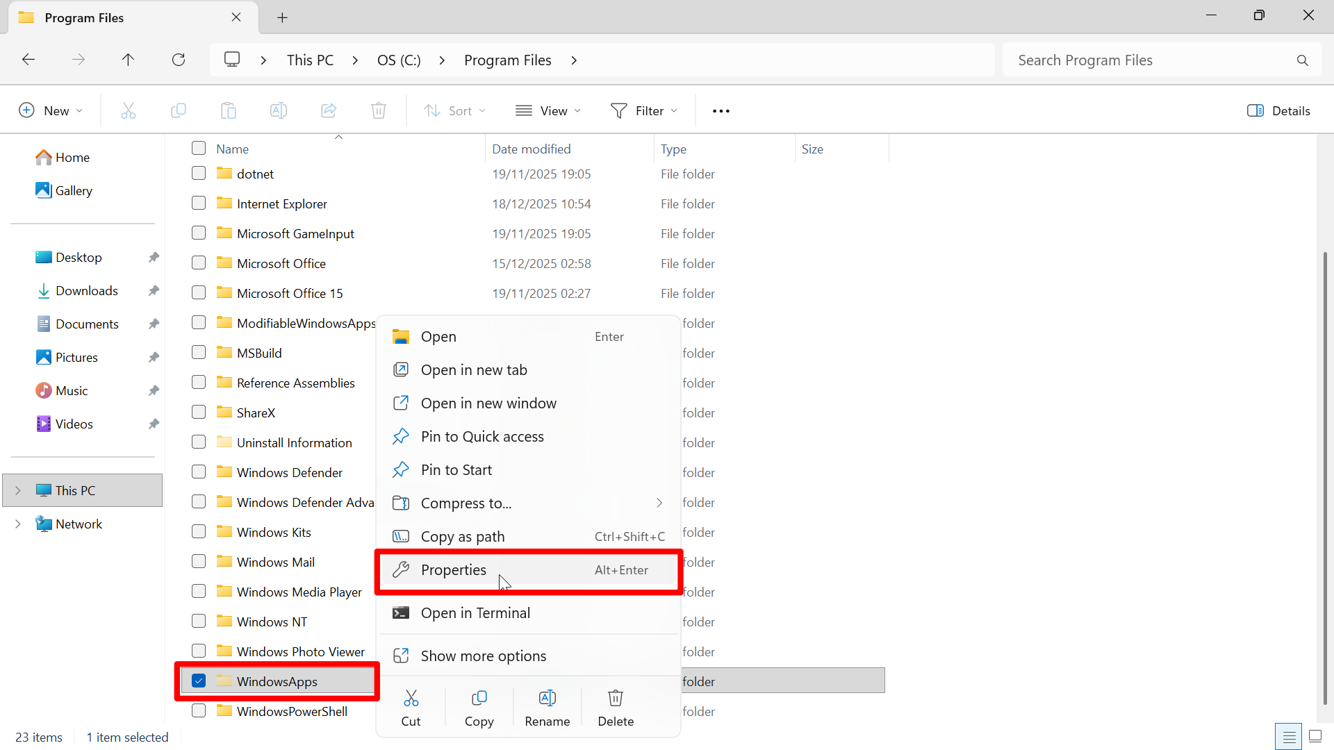 Step by step guide on how to access WindowsApps folders