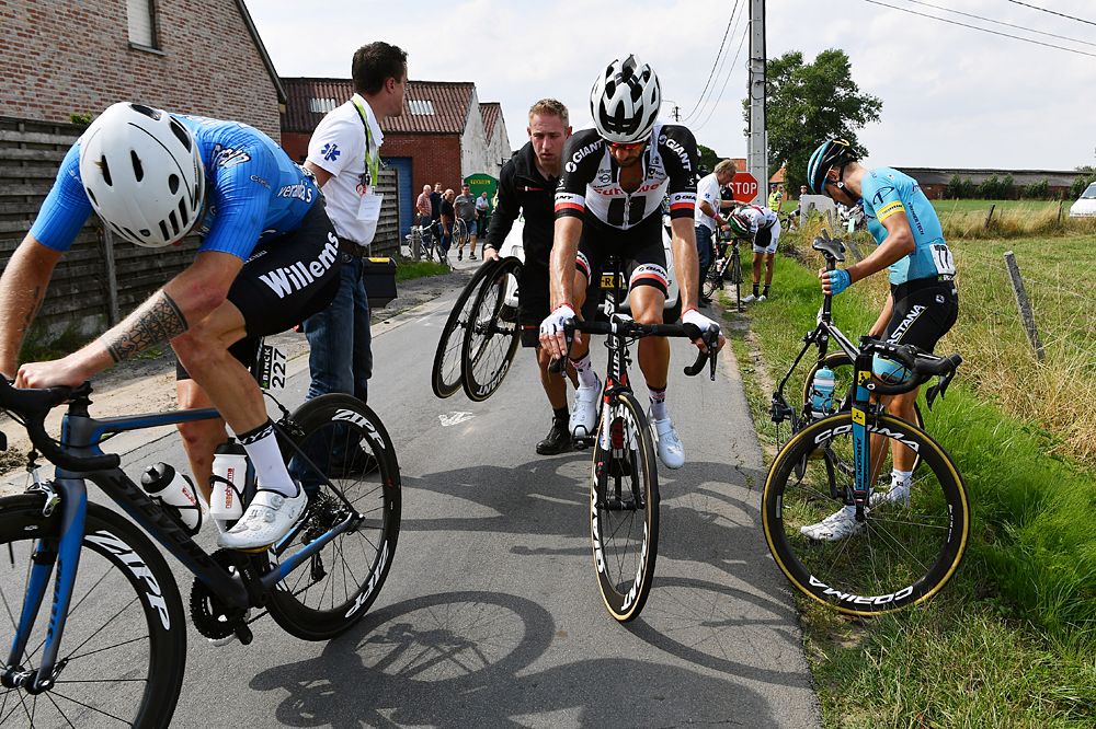 Zico Waeytens of Belgium and Team Veranda's Willems-Crelan / Roy Curvers of Netherlands and Team Sunweb / Magnus Cort Nielsen of Denmark and Astana Pro Team / Crash